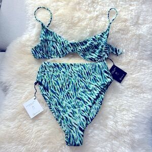 Skatie Katie underwire bikini with high waist bottom cloudbreak green blue zebra